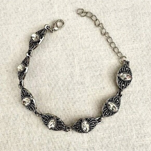 Crown Privilege Silver Womans Bracelet with Marquise and Hematite Rhinestones - Picture 2 of 8